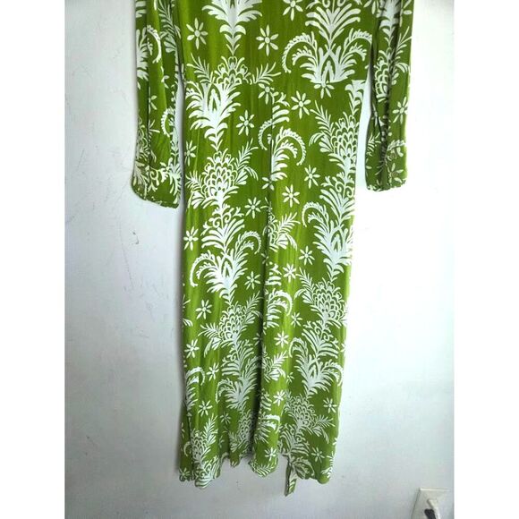 Zara Women Green w/White Floral Button Front Tie Waist Midi Dress size Medium - Picture 4 of 10